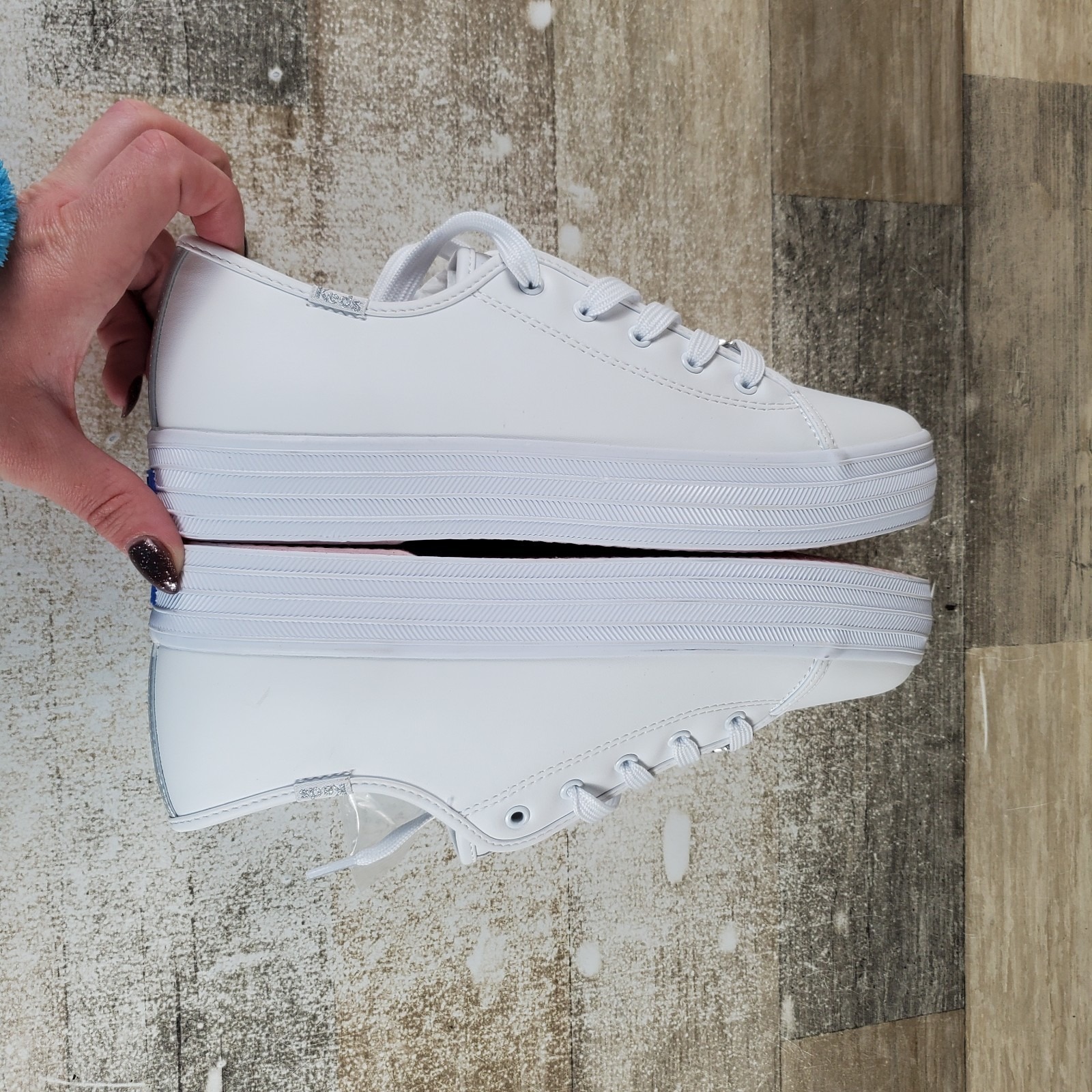 Keds Triple Up Charms Kids Shoes Sz 5.5 White Leather Platform Lace Up Sneakers — image 7 of 8